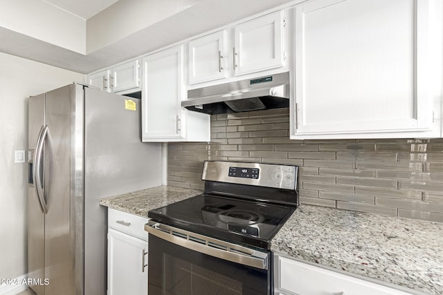 kitchen with decorative backsplash, white cabinetry, and stainless steel appliances