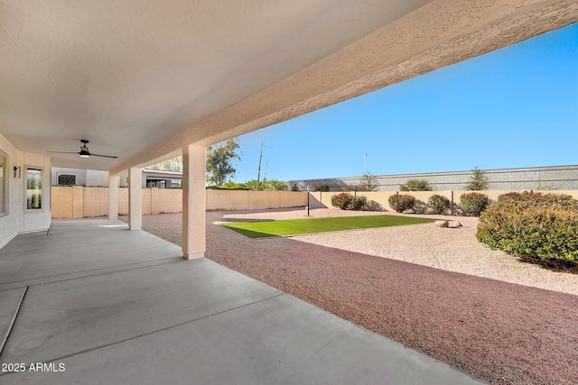 view of patio / terrace featuring ceiling fan and a fenced backyard