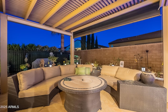 view of patio / terrace featuring a fenced backyard and an outdoor hangout area