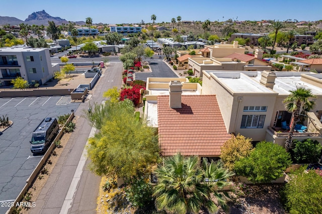 bird's eye view featuring a residential view and a mountain view