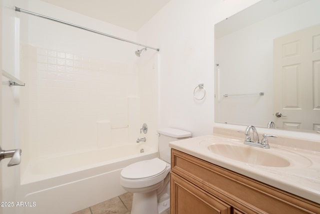 bathroom with tile patterned floors, toilet, shower / washtub combination, and vanity