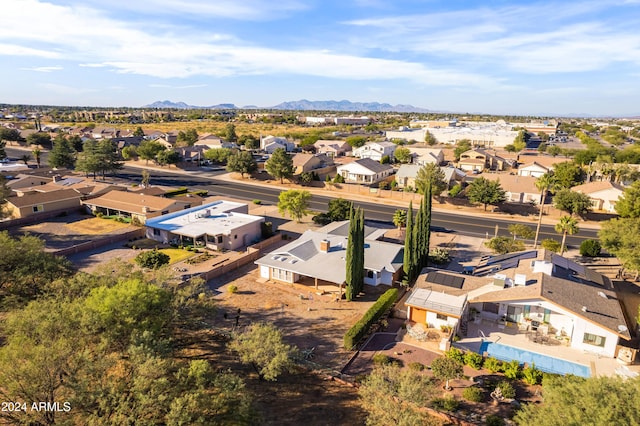 drone / aerial view featuring a mountain view