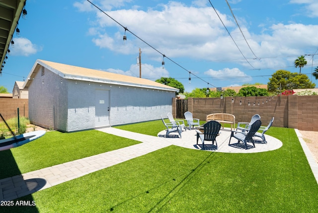 1531 S Padre Rd, Apache Junction, AZ 85119 - view of yard with a patio area, an outdoor structure, and a fire pit