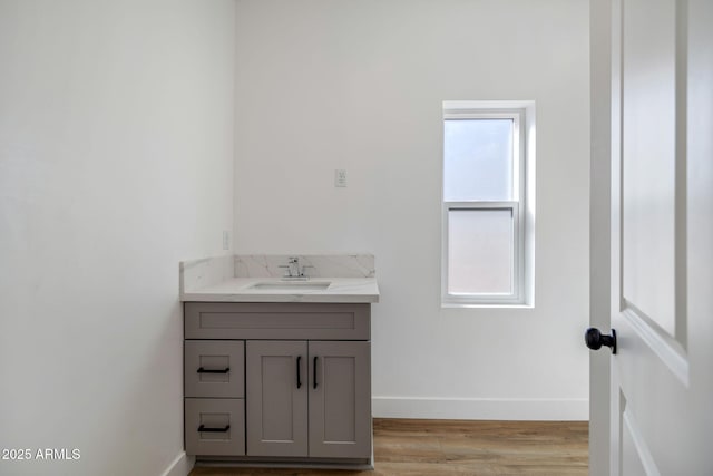 bathroom with vanity and wood-type flooring