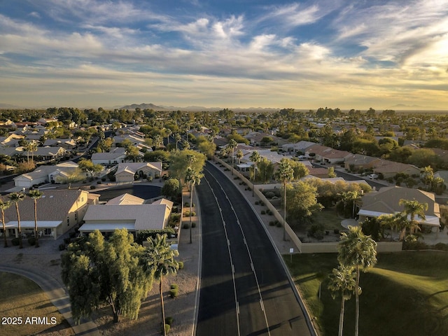 view of aerial view at dusk