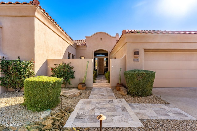 exterior space with a garage