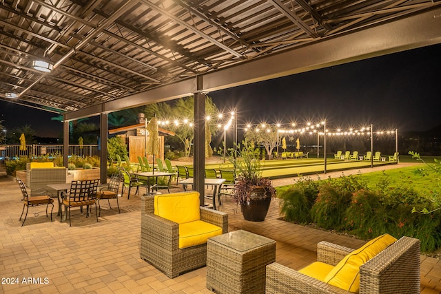 view of patio at night