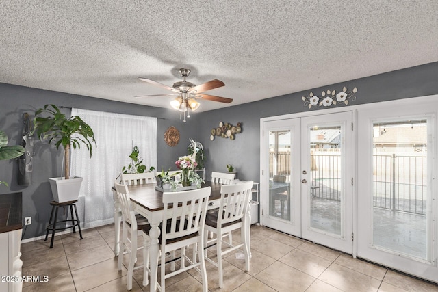 6408 W College Dr, Phoenix, AZ 85033 - tiled dining area featuring ceiling fan, a textured ceiling, and french doors