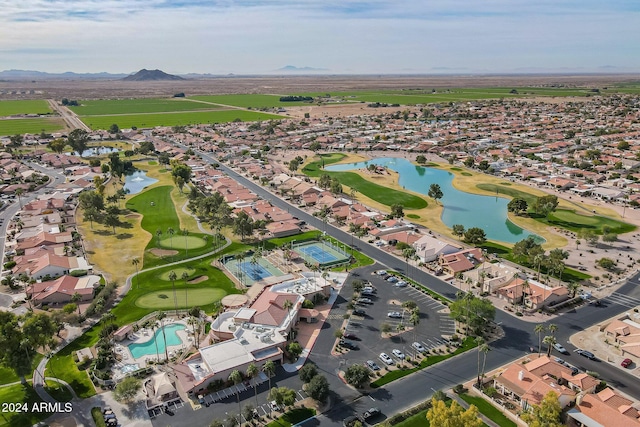 aerial view with a water and mountain view