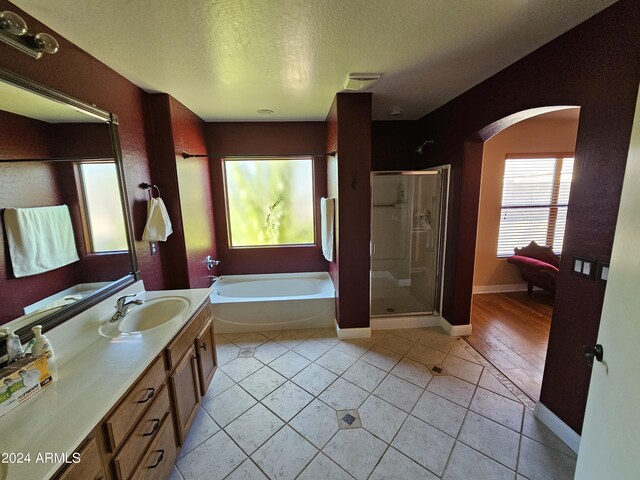 bathroom with vanity and tile patterned flooring