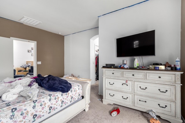 carpeted bedroom with a spacious closet and a closet