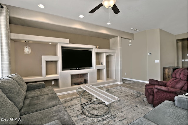 living room with ceiling fan