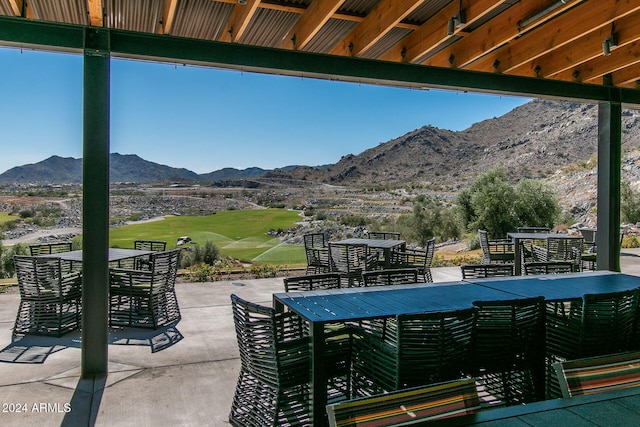 view of patio with a mountain view