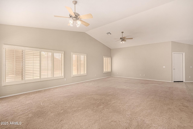 15011 W Verde Ln, Goodyear, AZ 85395 - empty room featuring a ceiling fan, lofted ceiling, and light colored carpet