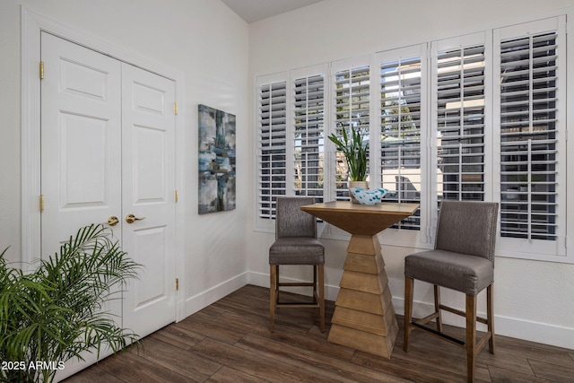 dining area featuring dark wood-type flooring