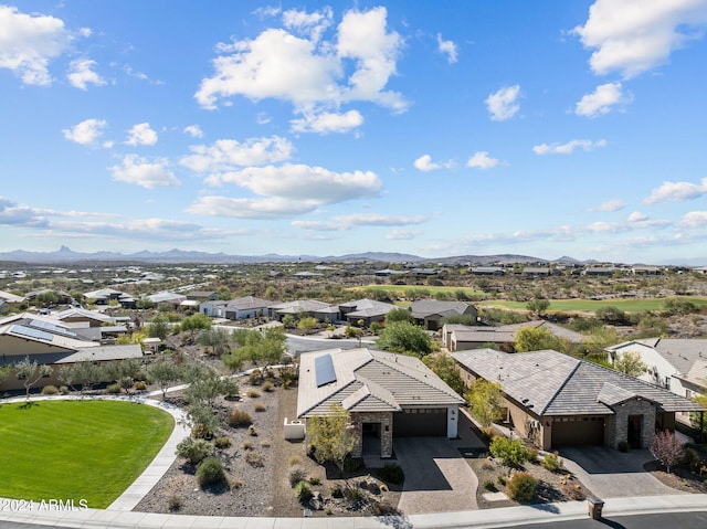 drone / aerial view featuring a mountain view