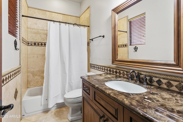 4401 E Taurus Pl, Chandler, AZ 85249 - bathroom with shower / bath combination with curtain, toilet, vanity, and tile patterned flooring
