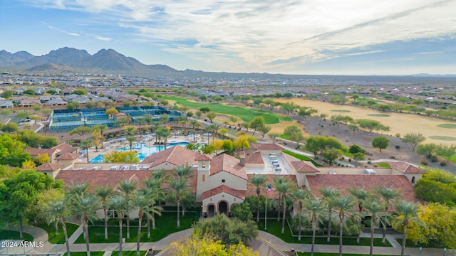 drone / aerial view with a mountain view and a residential view