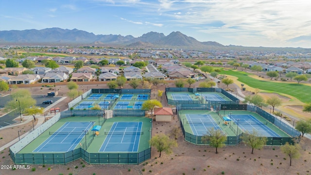 birds eye view of property with a residential view and a mountain view