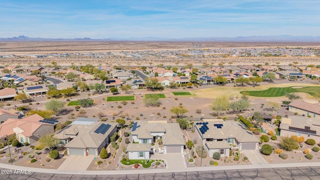 aerial view featuring a mountain view and a residential view