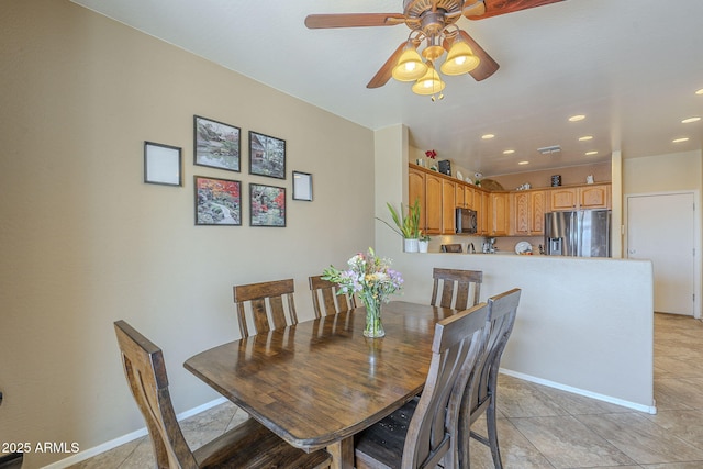 26842 N 176th Ln, Surprise, AZ 85387 - dining room with recessed lighting, light tile patterned floors, baseboards, and a ceiling fan