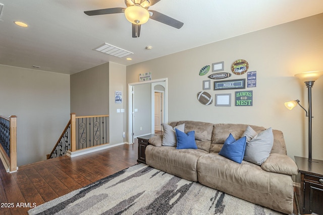 26842 N 176th Ln, Surprise, AZ 85387 - living area with wood-type flooring, ceiling fan, recessed lighting, and baseboards