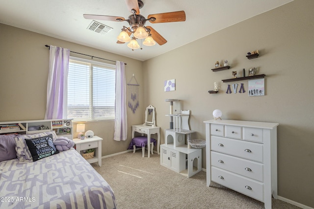 26842 N 176th Ln, Surprise, AZ 85387 - bedroom featuring visible vents, baseboards, a ceiling fan, and light carpet