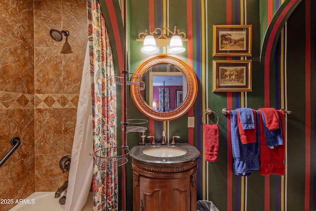 1702 W Monterosa St W, Phoenix, AZ 85015 - bathroom with vanity and shower / tub combo with curtain