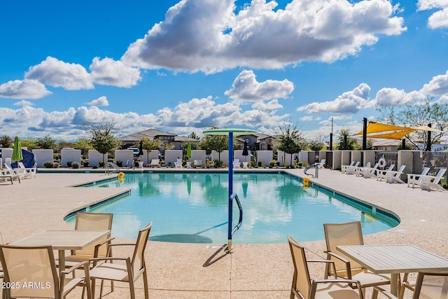 view of swimming pool featuring a patio