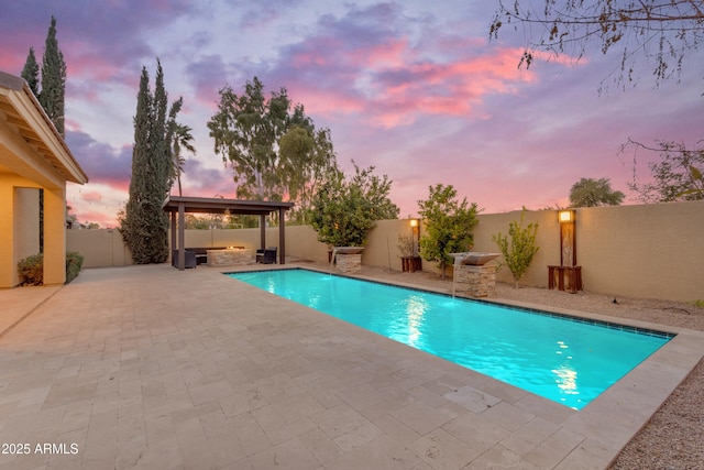 view of pool featuring a fenced in pool, a patio, a gazebo, and a fenced backyard
