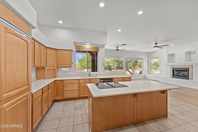 31234 N 47th Pl, Cave Creek, AZ 85331 - kitchen featuring recessed lighting, light tile patterned floors, light countertops, a kitchen island, and a ceiling fan
