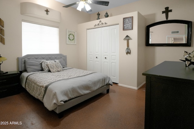 19519 W Minnezona Ave, Litchfield Park, AZ 85340 - bedroom featuring a closet, baseboards, a ceiling fan, and visible vents
