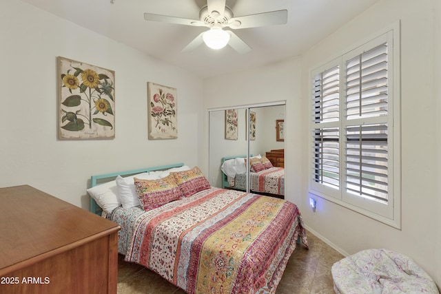 bedroom with a closet and ceiling fan