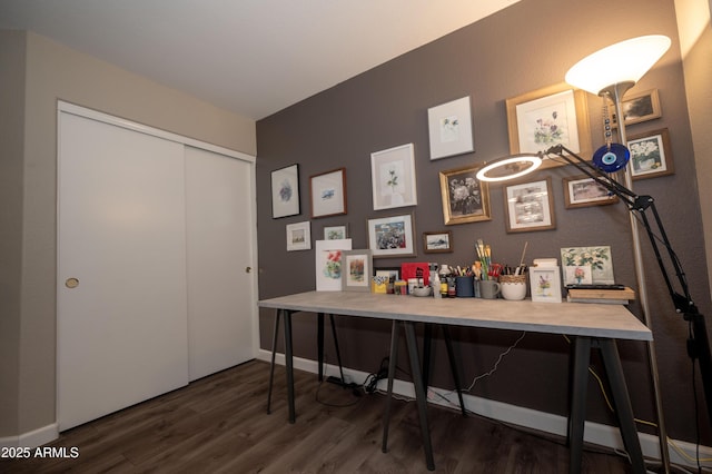 home office featuring dark hardwood / wood-style floors