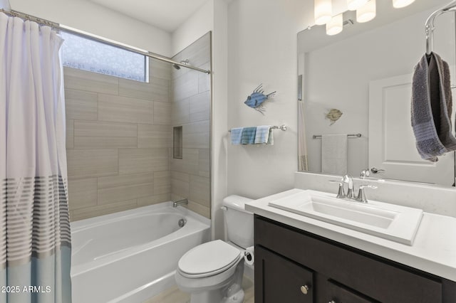 13204 W Via Dona Rd, Peoria, AZ 85383 - bathroom with toilet, vanity, and shower / bathtub combination with curtain