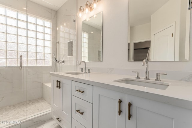 18614 E Oriole Way, Queen Creek, AZ 85142 - full bath with marble look tiles, a stall shower, and double vanity