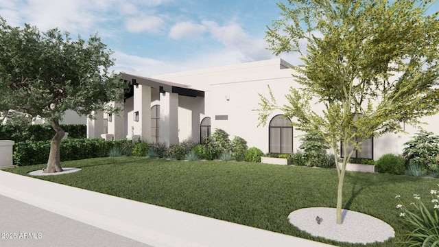 view of front of house featuring a front lawn and stucco siding