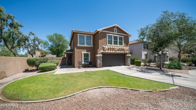 7274 W State Ave, Glendale, AZ 85303 - view of front of house featuring stucco siding, driveway, an attached garage, and stone siding