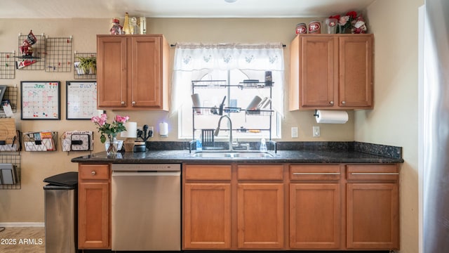 7274 W State Ave, Glendale, AZ 85303 - kitchen with dishwasher, dark stone counters, and brown cabinets