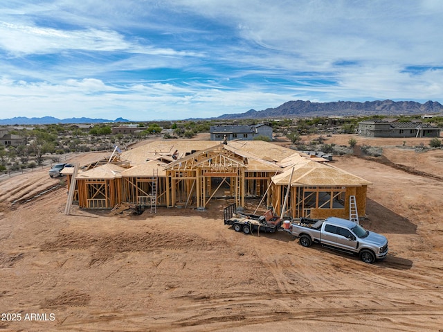 13947 E Barwick Dr, Scottsdale, AZ 85262 - view of front facade with an outdoor structure and a mountain view