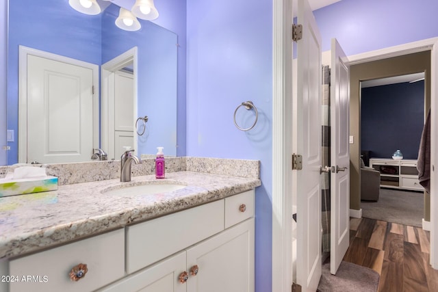 bathroom with hardwood / wood-style floors and vanity