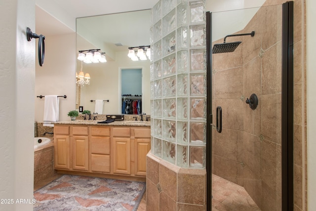 bathroom featuring vanity and separate shower and tub