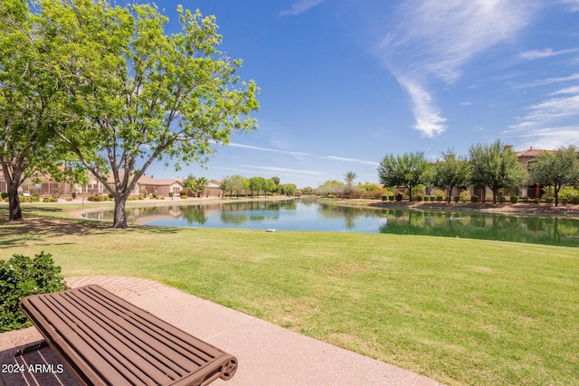 view of yard with a water view