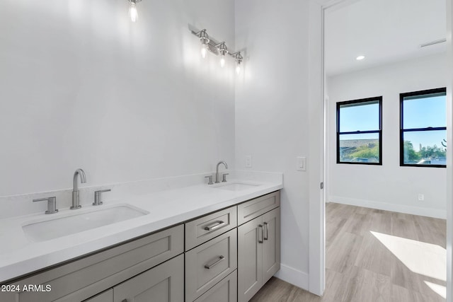 bathroom featuring vanity and hardwood / wood-style flooring