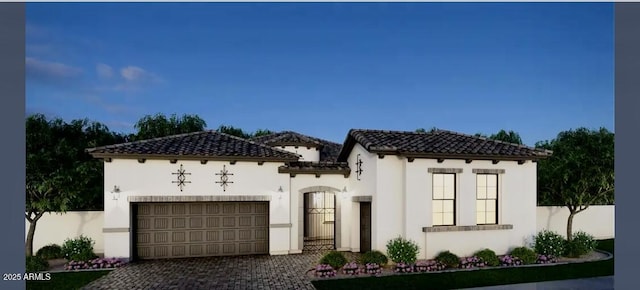 1111 E Peach Tree Dr, Chandler, AZ 85249 - mediterranean / spanish-style house with stucco siding, an attached garage, a tiled roof, and driveway