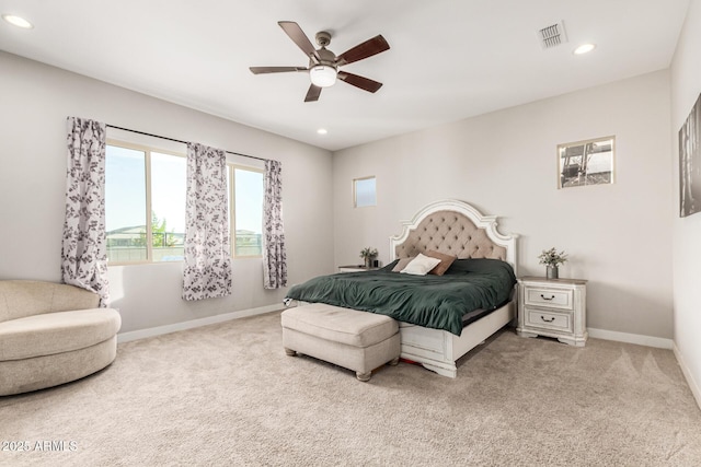 18139 W Oregon Ct, Litchfield Park, AZ 85340 - bedroom featuring carpet, baseboards, recessed lighting, and a ceiling fan