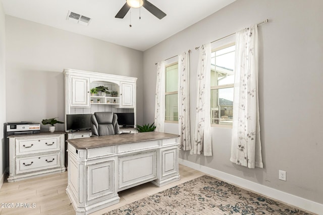 18139 W Oregon Ct, Litchfield Park, AZ 85340 - office area with a ceiling fan, light wood-style floors, and baseboards