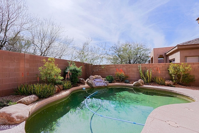 view of pool with a fenced backyard and a fenced in pool