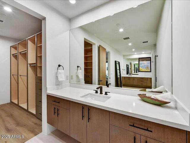 bathroom featuring vanity and wood-type flooring