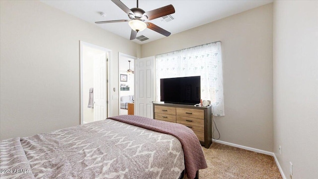 bedroom featuring carpet and ceiling fan